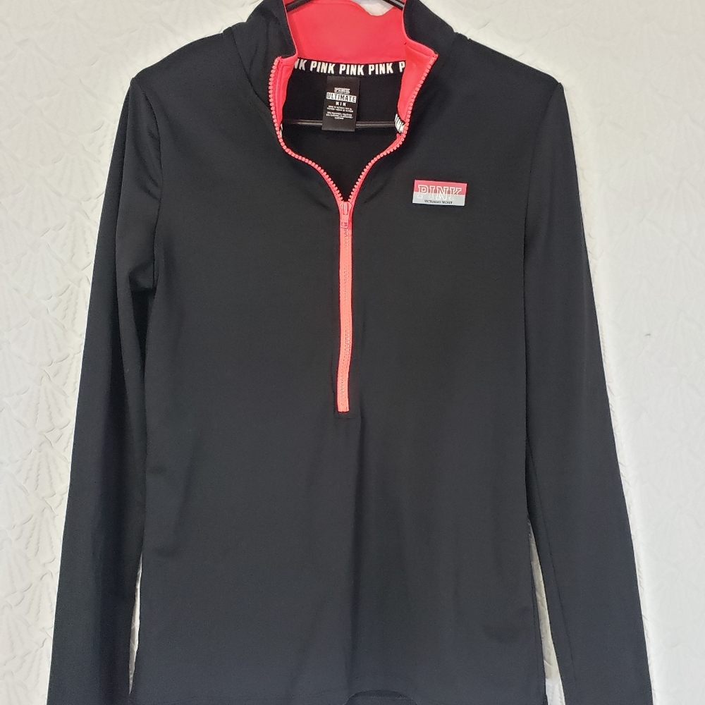 PINK Victoria's Secret Black Half-Zip Pullover with Pink Trim